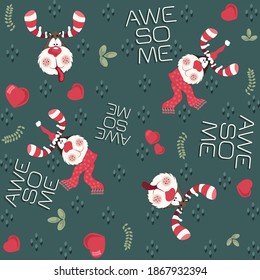 Happy deer background seamless pattern