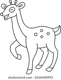 Happy Deer Black and White Vector Line Art Illustration