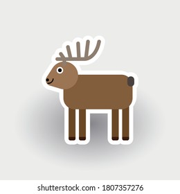 Happy Deer - funny cartoon animal. Children character. Simple vector illustration with dropped shadow.