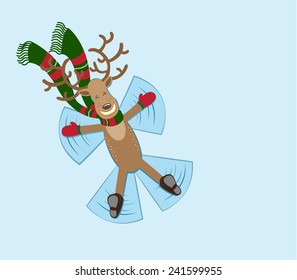 Happy deer makes a snow angel