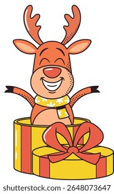 Happy deer peeking out gift
