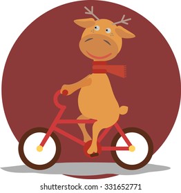 Happy deer in a scarf drives a bicycle,deer vector,deer isolated,deer isolated vector,deer biker,deer biker vector,