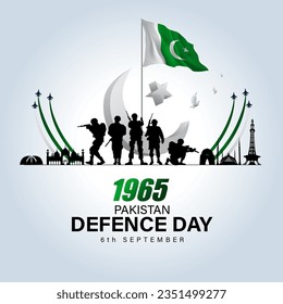 happy defense day Pakistan. 3d letter with Pakistani flag and black outline soldiers. abstract vector illustration design