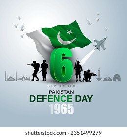 happy defense day Pakistan. 3d letter with Pakistani flag and black outline soldiers. abstract vector illustration design