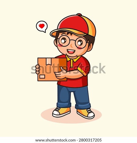 Happy Delivery Boy Holding a Package Vector Illustration Cartoon Design