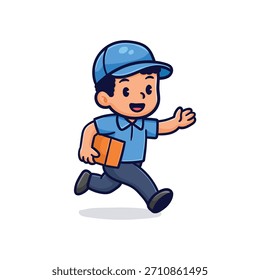 Happy Delivery Boy Running mit einem Paket