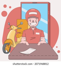 Happy Delivery Mann, Single Pizza Lieferant, Vektorgrafik, vorgemotorisierter Vektordesign
