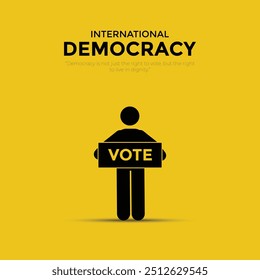 Feliz Dia da Democracia, 15 de setembro, Dia Internacional da Democracia Creative Ads. mão e ícone de voto isolado no Modelo para fundo.