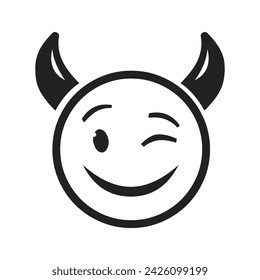 HAPPY DEMON EMOJI BLACK WHITE VECTOR DESIGN