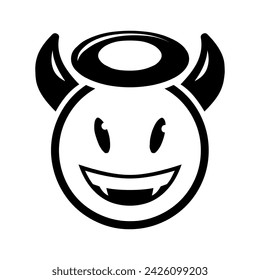 HAPPY DEMON EMOJI BLACK WHITE VECTOR DESIGN