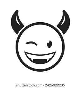 HAPPY DEMON EMOJI BLACK WHITE VECTOR DESIGN