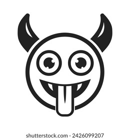 HAPPY DEMON EMOJI BLACK WHITE VECTOR DESIGN