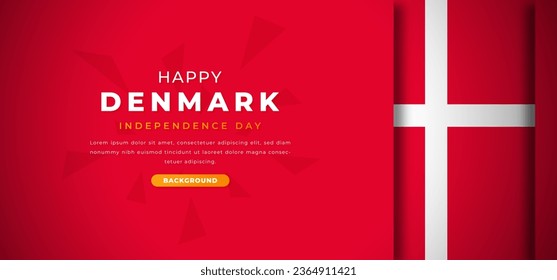 Happy Denmark Independence Day Design Paper Cut Shapes Background Illustration for Poster, Banner, Advertising, Greeting Card