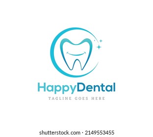 Happy Dental Logo Design Template. Dental Care Vector Logo. Creative Dentist Logo Concept.