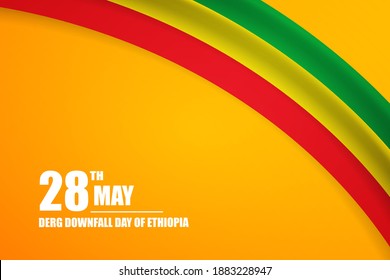 Happy derg downfall day of Ethiopia country with tricolor curve flag and typography background