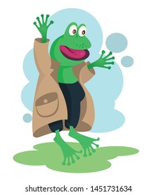 Happy detective Mr. Green Frog