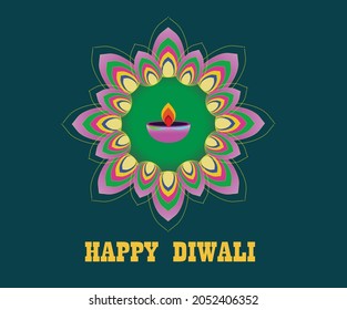 Happy Dewali Logo With Candle And Lotus Flower Image