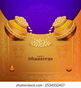 Feliz Dhanteras auspicioso indiano festival prosperidade vetor de fundo