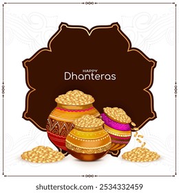 Feliz Dhanteras auspicioso indiano festival prosperidade vetor de fundo