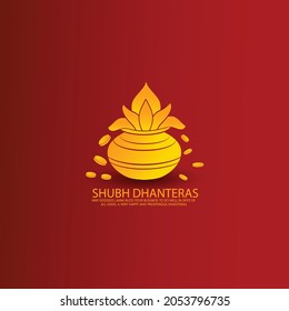 Happy Dhanteras Celebration With Gold Coin In Pot, Golden Kalash Background 