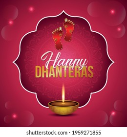 Happy dhanteras celebration greeting card with creative vector illustration and background