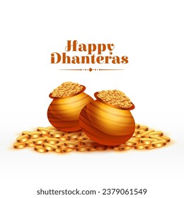 happy dhanteras cultural festival background worship goddess laxmi and ganpati vector. Translation: Happy Dhanteras, dhan means wealth teras means thirteen