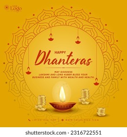 Happy dhanteras decorative festival wishing card