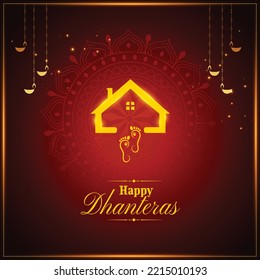 Happy Dhanteras design with real estate with Maa Lakshmi footprint