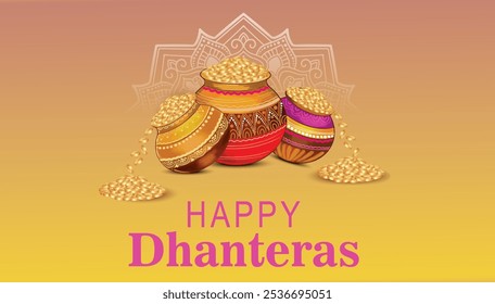 Happy Dhanteras Design Template with yeloow background