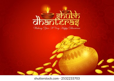 Feliz festival de luz de Dhanteras Diwali da Índia saudação fundo em vetor