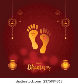 Happy Dhanteras Festival of Goddess Maa Lakshmi Charan Paduka oder Golden Pot Card Hintergrund