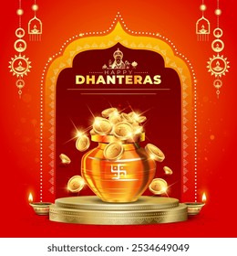 Feliz festival Dhanteras da Índia. Fundo do cartão de saudação.