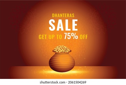 Happy Dhanteras Festival Offer Template with Discount Tag ,Vector illustration design