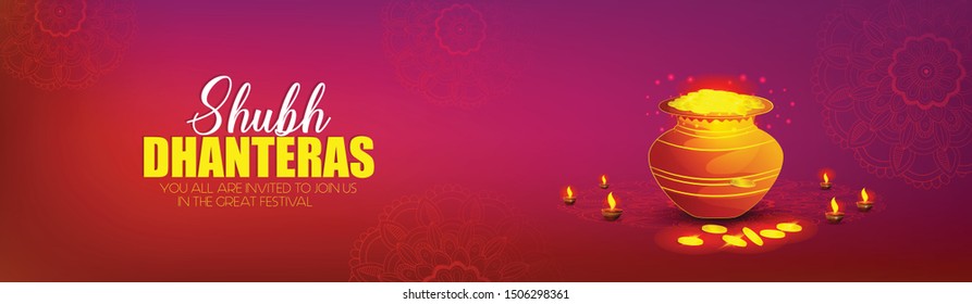 happy dhanteras Gold coin in pot for Dhantera celebration