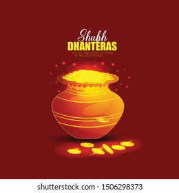 happy dhanteras Gold coin in pot for Dhantera celebration