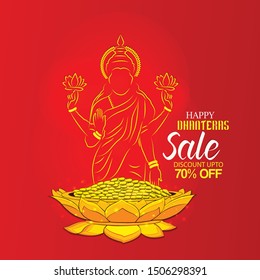 happy dhanteras Gold coin in pot for Dhantera celebration