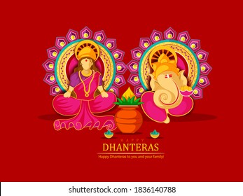 Happy Dhanteras Gold coin in pot  Diwali festival celebration with Maa Lakshmi footprint and background