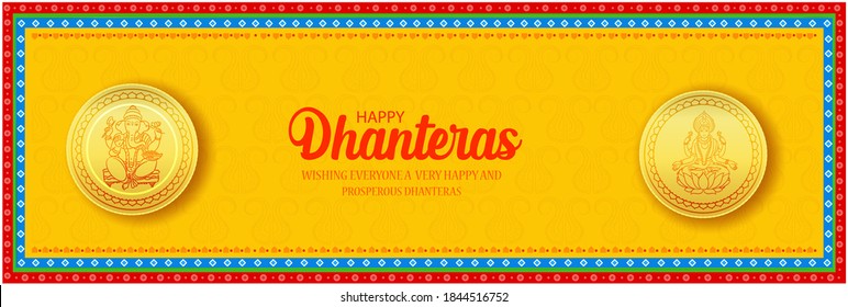 Happy Dhanteras, Gold coin in pot for Dhanteras celebration festival  with Maa Lakshmi and background