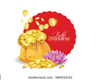 Happy Dhanteras, Gold coin in pot for Dhanteras celebration festival  with Maa Lakshmi and background