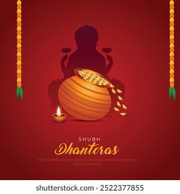 Happy Dhanteras Greeting Card and Post background. Celebration of ganpati and laxmi puja vector illustration.