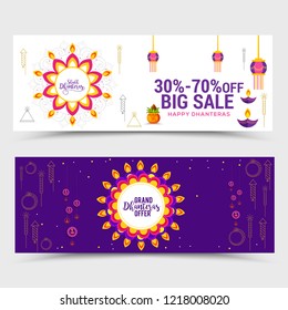 Happy Dhanteras Header Or Banner Design Set. Happy Dhanteras Header Or Banner Design Set.