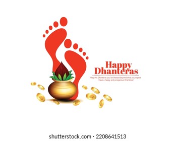 Happy Dhanteras illustration of Goddess Laxmi blessing hand with Gold coin in pot creative for Indian festival Dhanteras and Diwali celebration