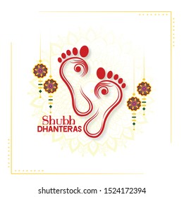 Happy Dhanteras Indian Dhanteras Diwali Festival Celebration Background. Happy Dhanteras. Maa Lakshmi Footprint