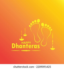 happy Dhanteras Indian Dhanteras Diwali festival celebration background. Happy dhanteras. Maa Lakshmi footprint engraved ona  piece of golden coin