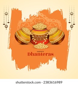 Happy Dhanteras Indian festival background with golden coins vector