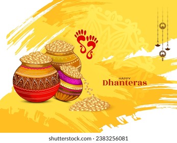 Happy Dhanteras Indian festival decorative religious background design vector
