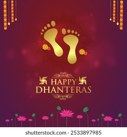 Feliz Dhanteras Maa Lakshmi Pegadas. Abstrato Fundo tradicional colorido. Saudações do Festival da Índia