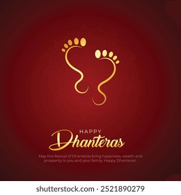 Happy Dhanteras Post e cartão de felicitações. Pôster de celebração do festival hindu Shubh Dhanteras com a deusa Lakshmi Footprints Vetor Illustration