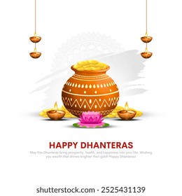 Happy Dhanteras Post und Grußkarte. Hindu Festival Shubh Dhanteras Celebration Poster Vektor Illustration Design.