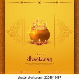 Happy Dhanteras Poster Design Vector Illustration. Illustration of Gold Coin in Pot. Suitable for Greeting Card, Banner, Flyer, Template. 